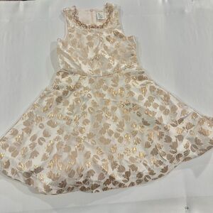 Max Studio Kids Dress in Cream with Gold Leaf Pattern
